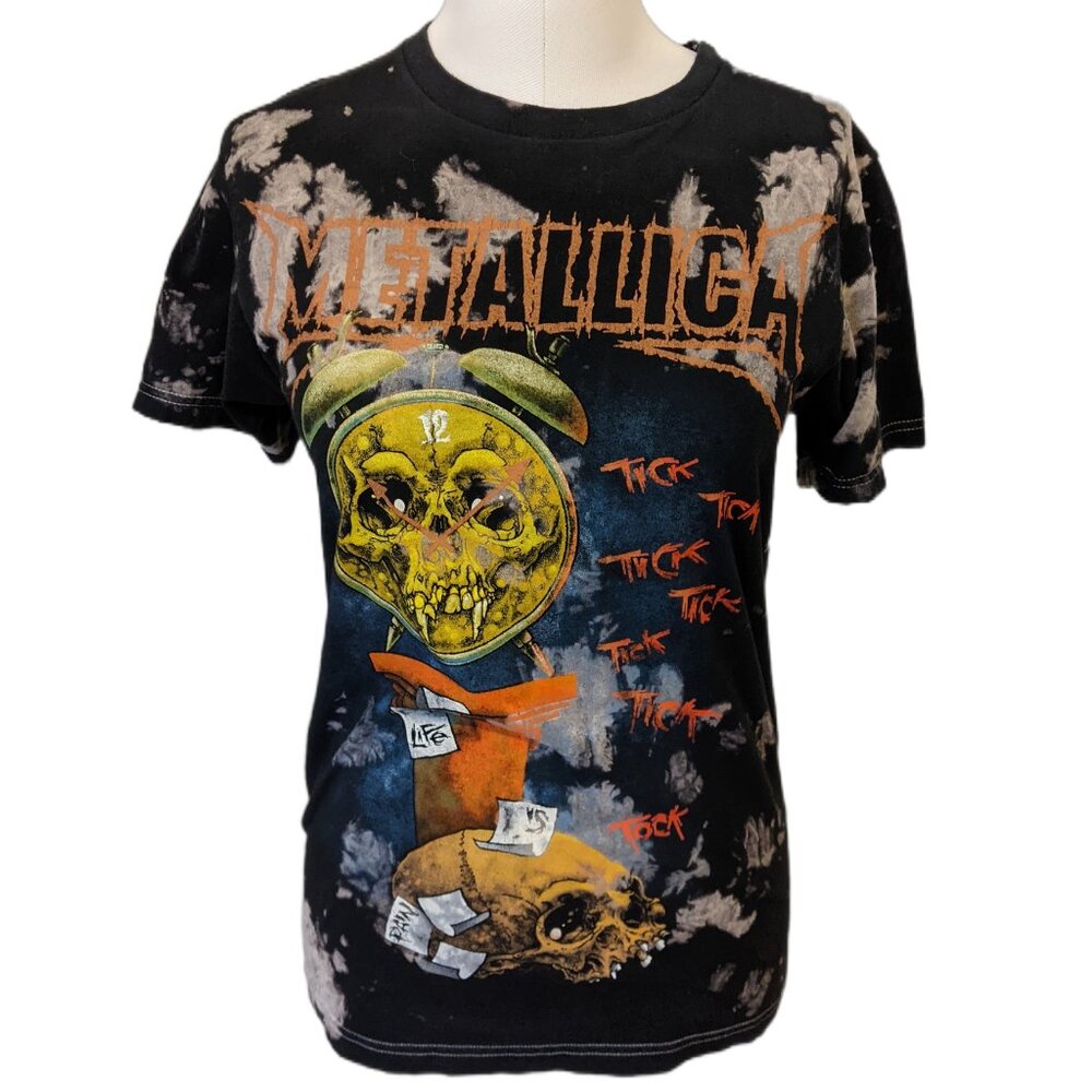 Womens Metallica Bravado Death is Pain T-Shirt Black Graphic Band Tee Acid Wash